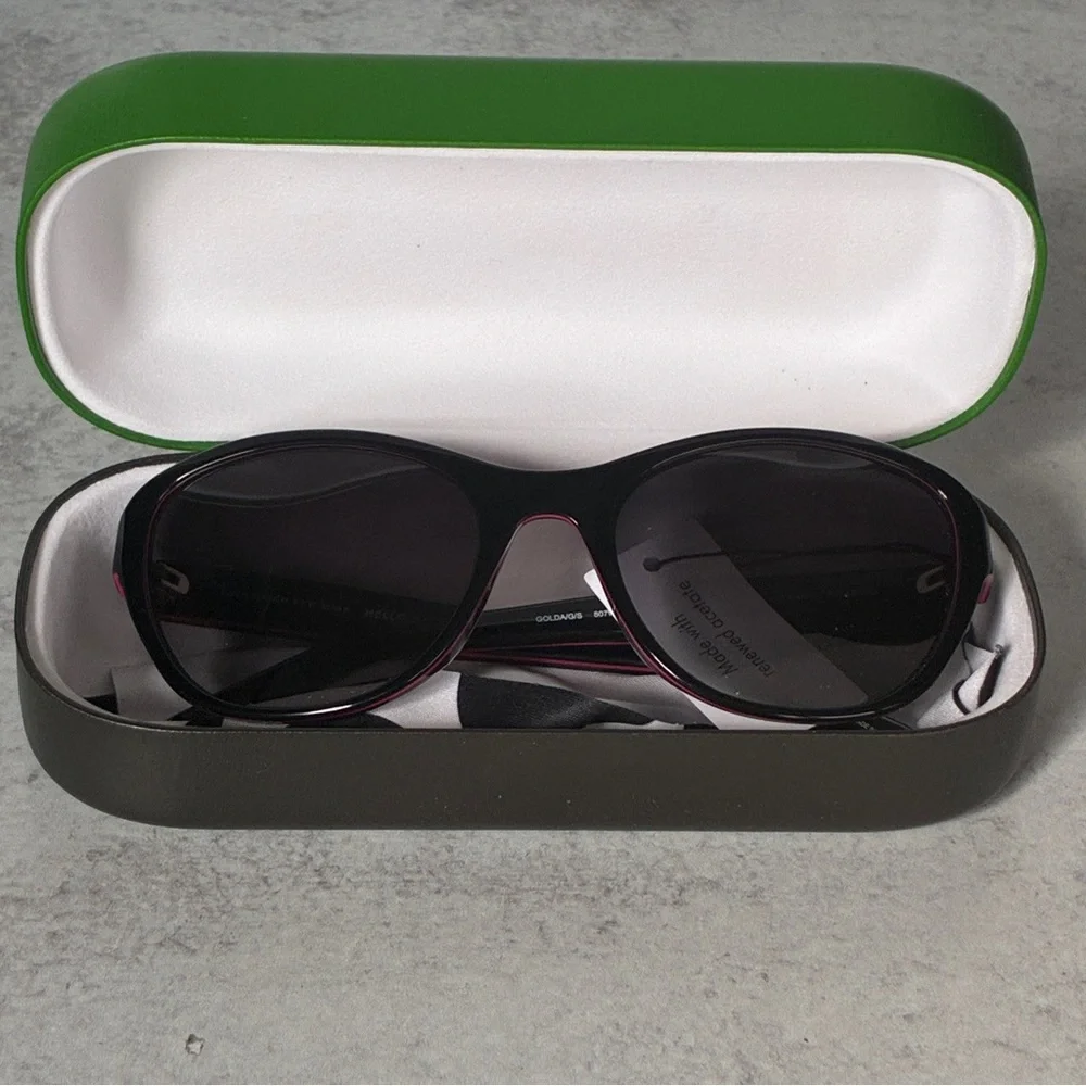 Kate Spade Goldie Polarized Sunglasses Black Pink Trim 807WJ 56mm NWT